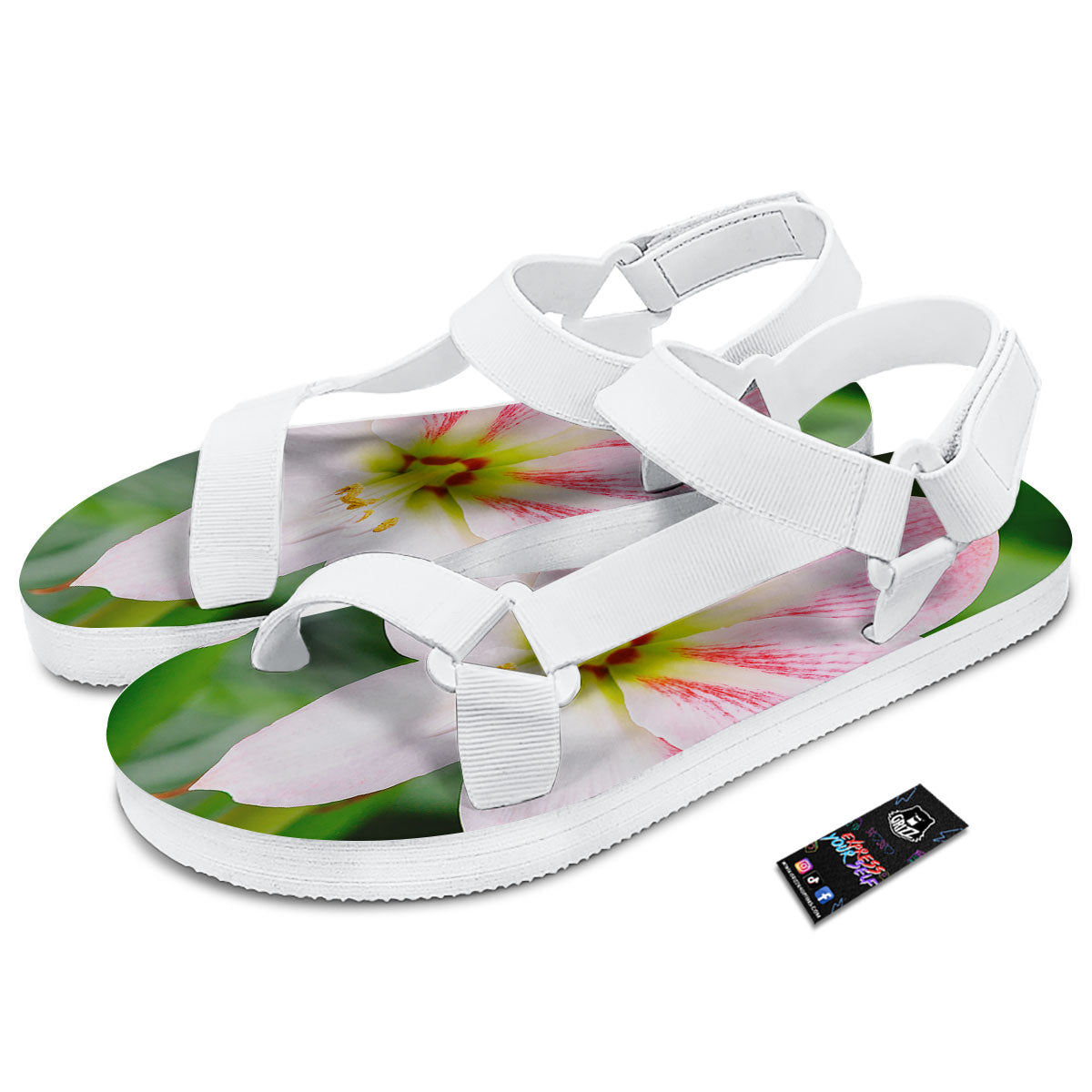Amaryllis Pink And White Print White Open Toe Sandals-grizzshop
