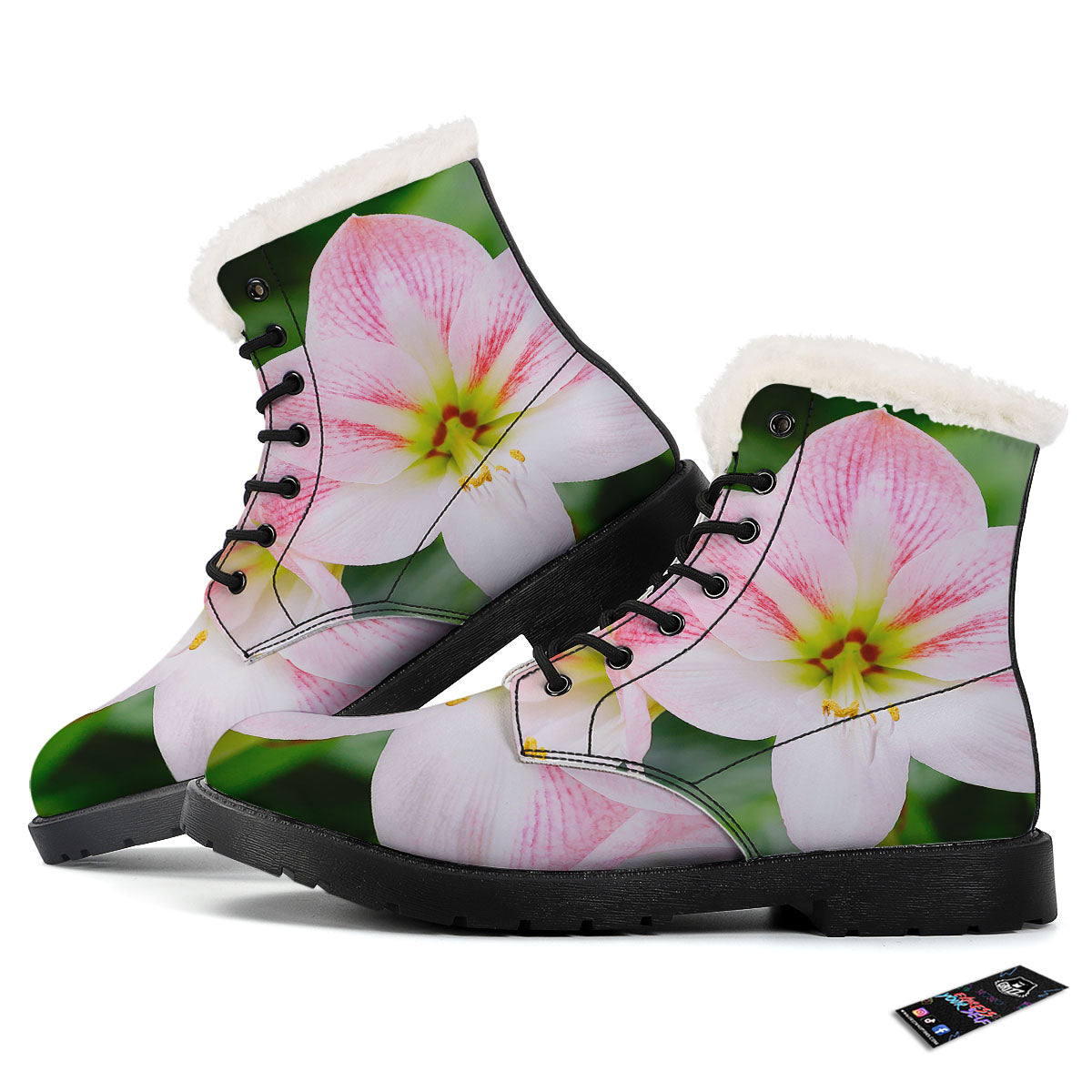 Amaryllis Pink And White Print Winter Boots-grizzshop