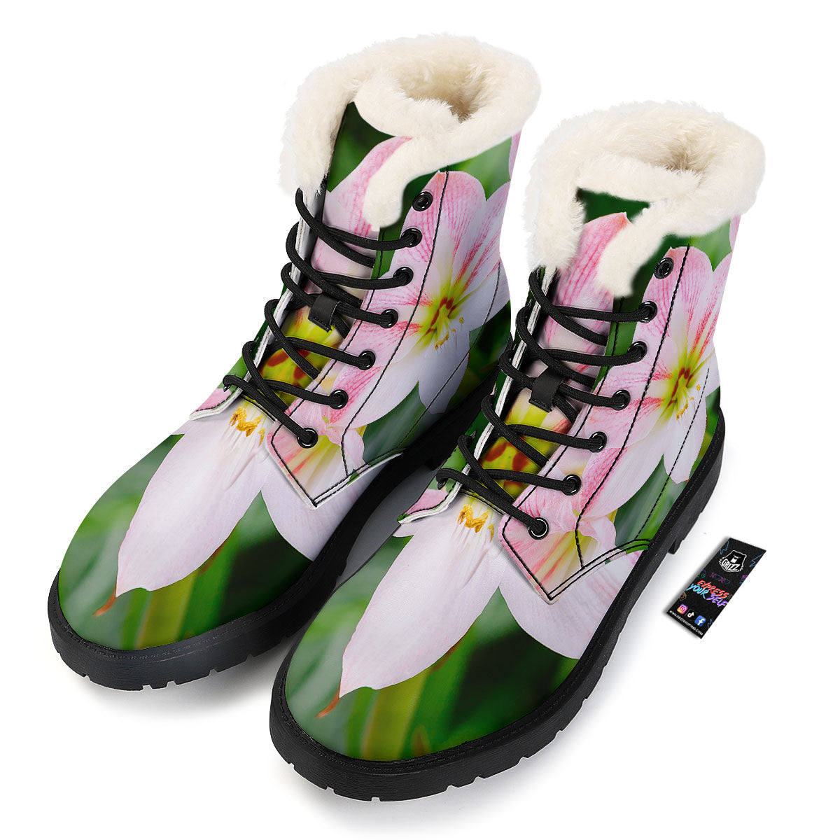 Amaryllis Pink And White Print Winter Boots-grizzshop