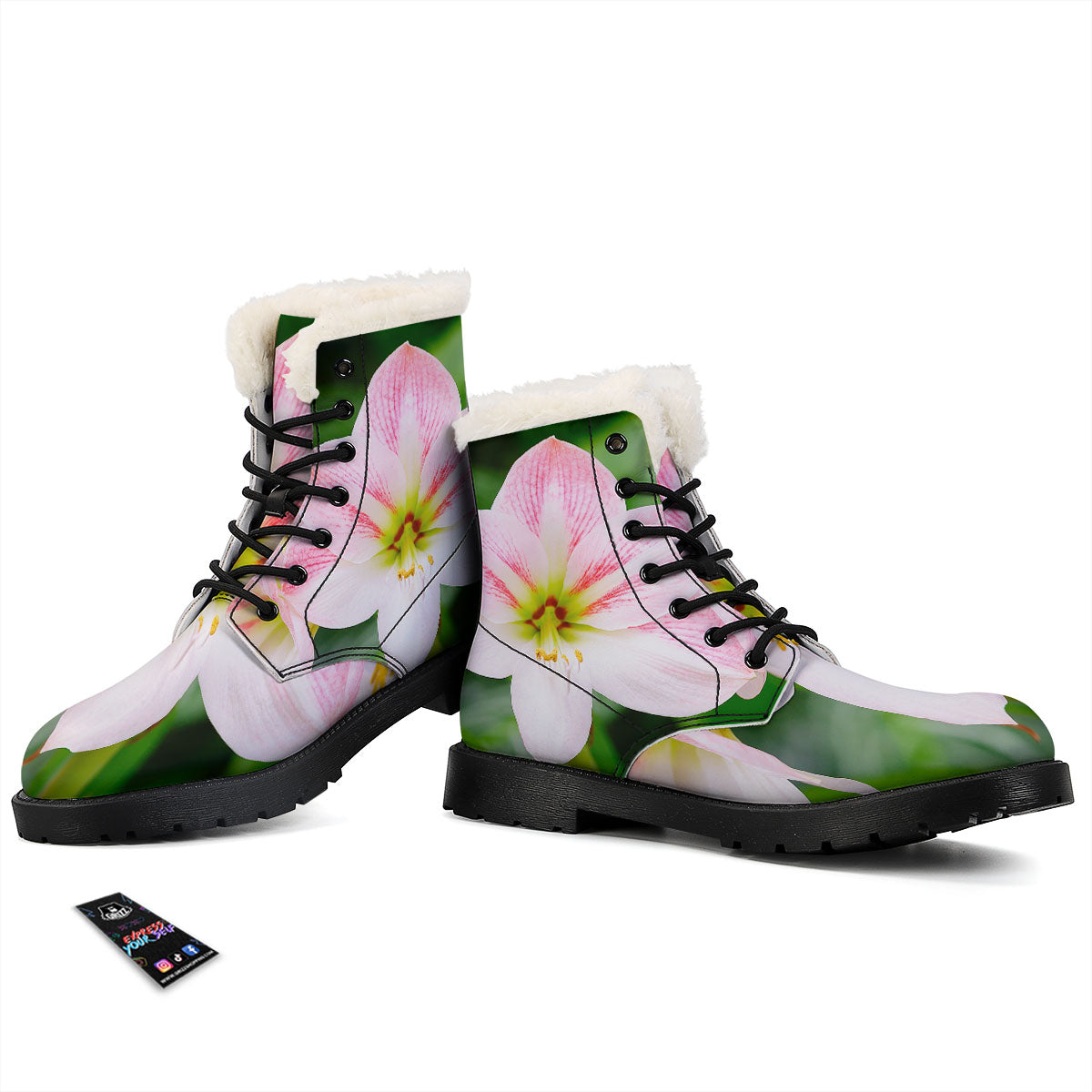 Amaryllis Pink And White Print Winter Boots-grizzshop