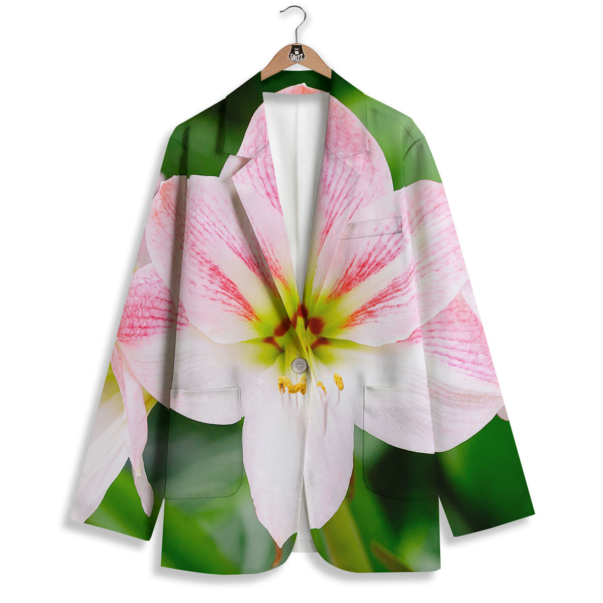 Amaryllis Pink And White Print Women's Blazer-grizzshop