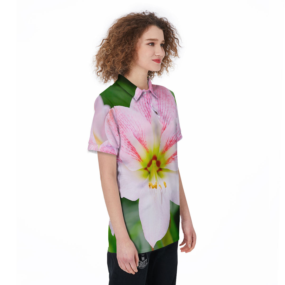 Amaryllis Pink And White Print Women's Golf Shirts-grizzshop