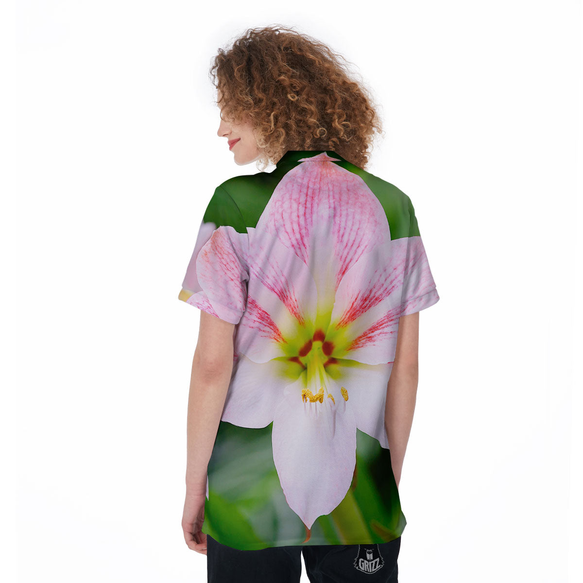 Amaryllis Pink And White Print Women's Golf Shirts-grizzshop