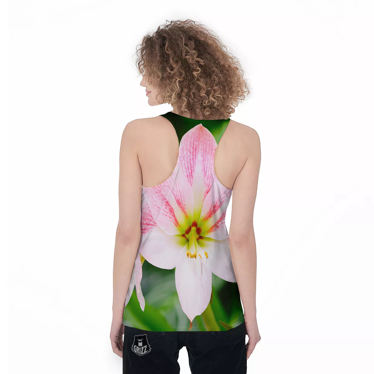 Amaryllis Pink And White Print Women's Racerback Tank Top-grizzshop