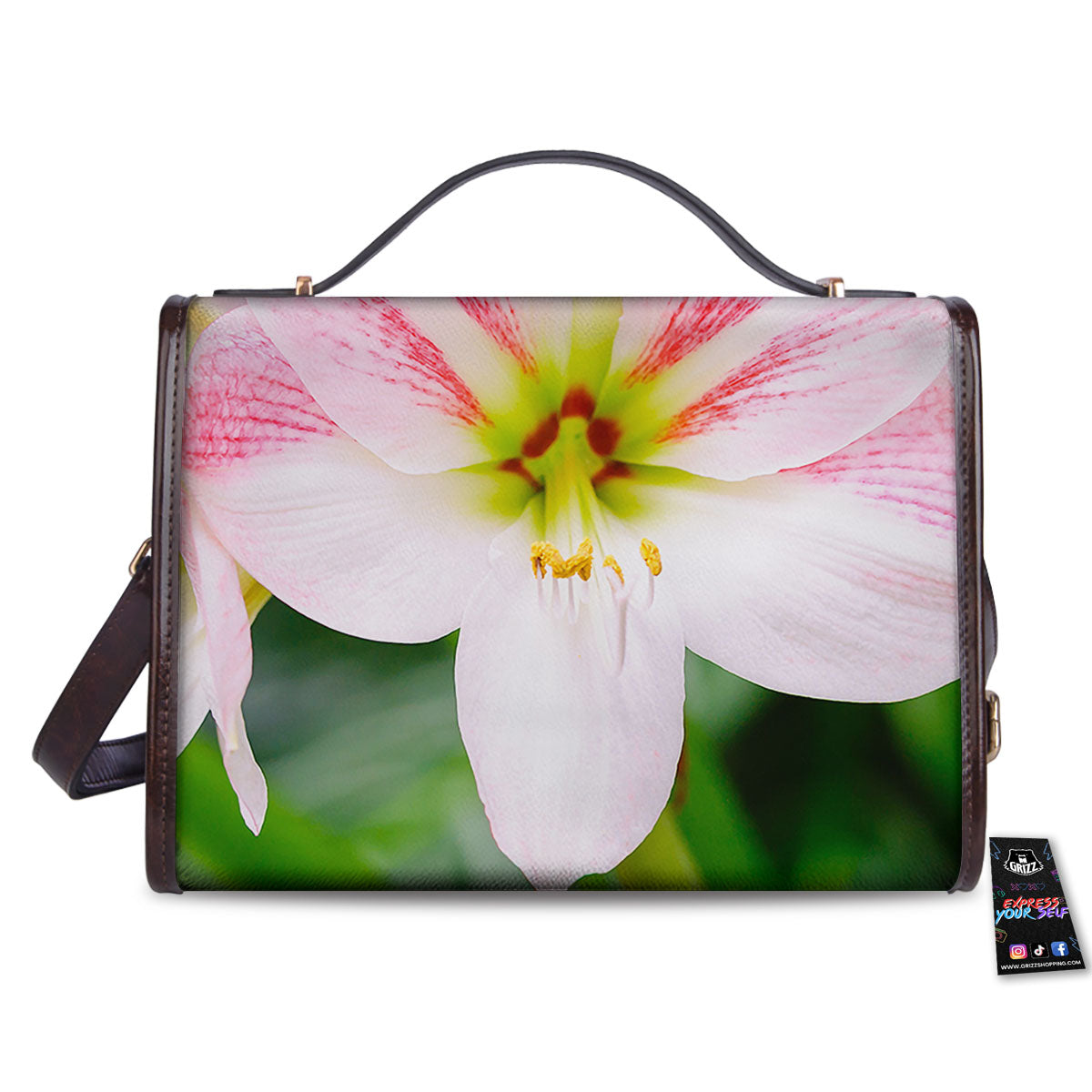 Amaryllis Pink And White Print Women's Satchel Bag-grizzshop