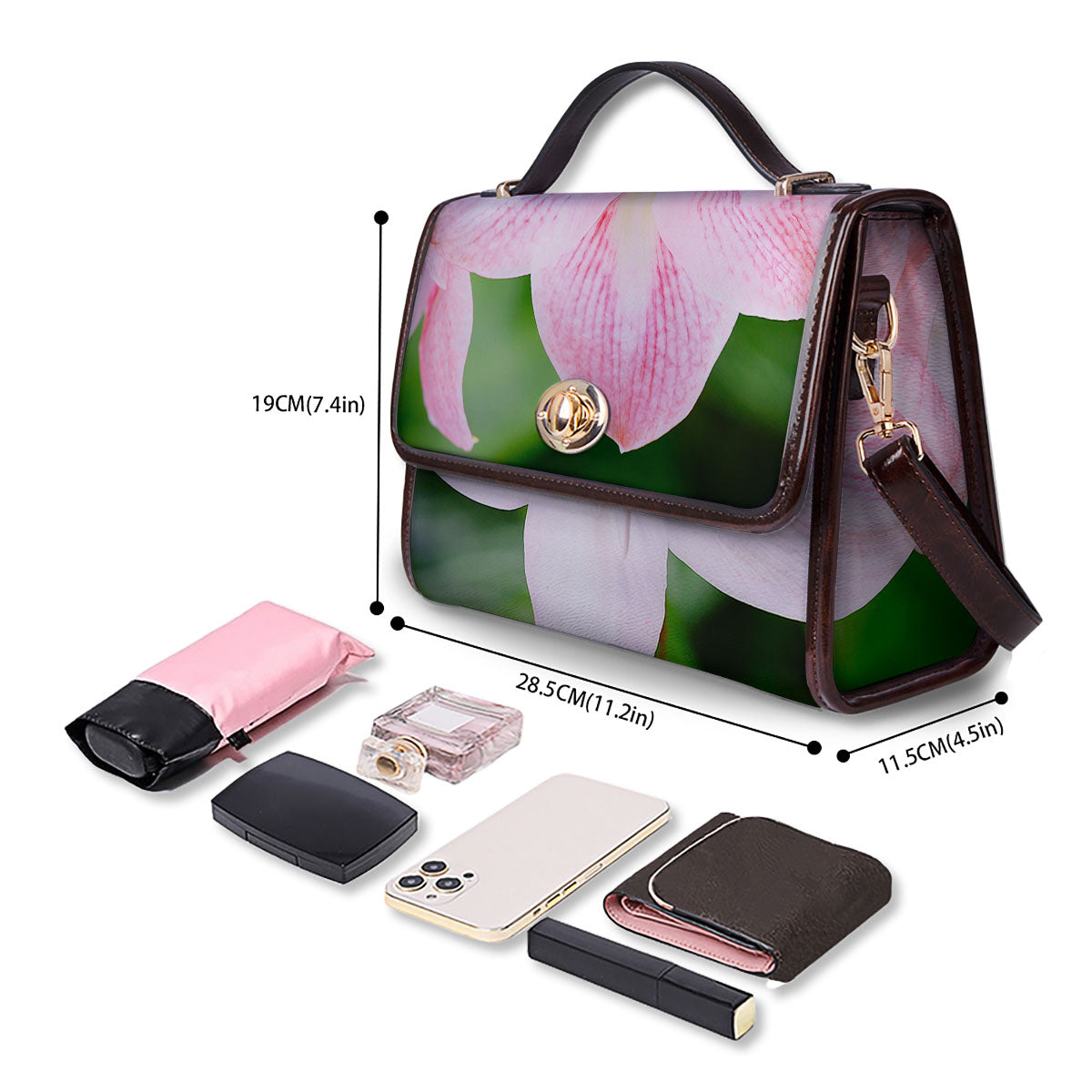 Amaryllis Pink And White Print Women's Satchel Bag-grizzshop