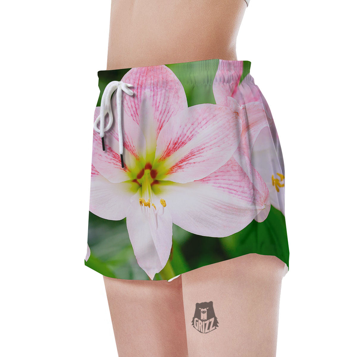 Amaryllis Pink And White Print Women's Shorts-grizzshop