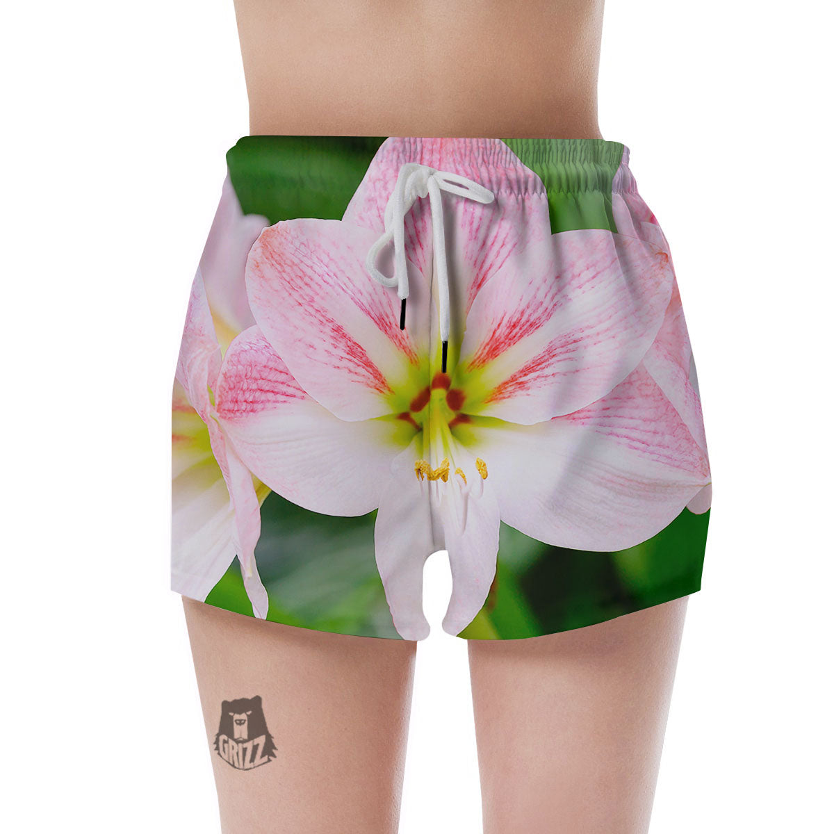 Amaryllis Pink And White Print Women's Shorts-grizzshop