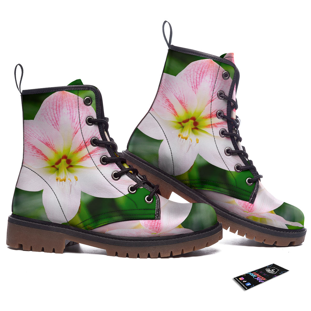 Amaryllis Pink And White Print Work Boots-grizzshop