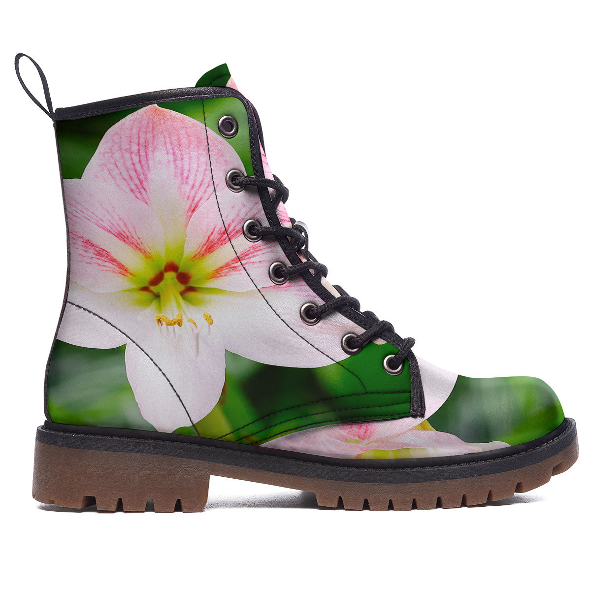 Amaryllis Pink And White Print Work Boots-grizzshop