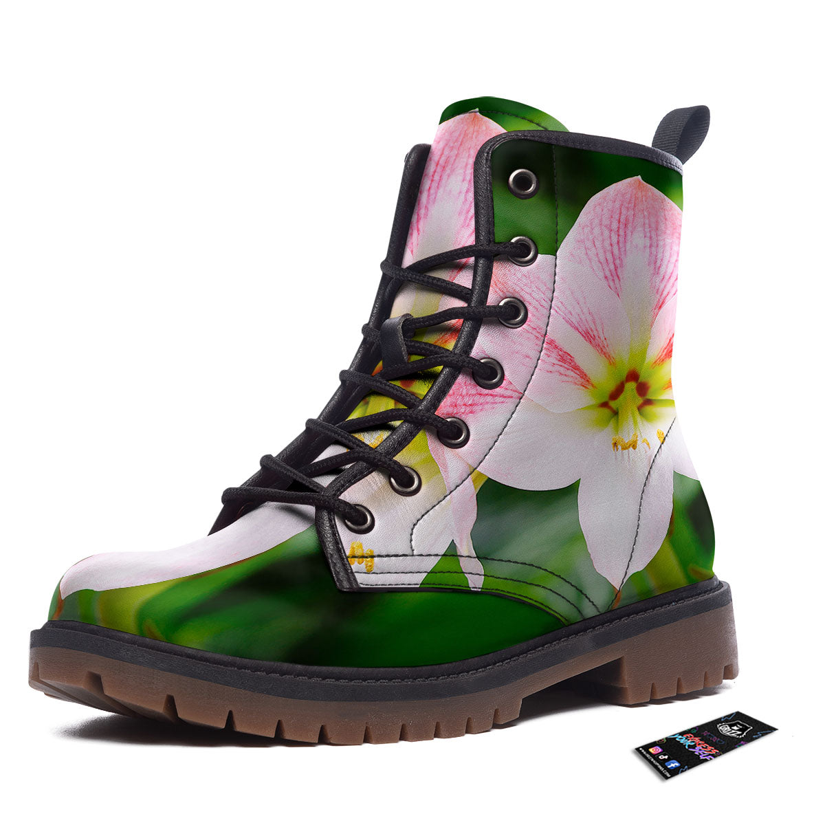 Amaryllis Pink And White Print Work Boots-grizzshop