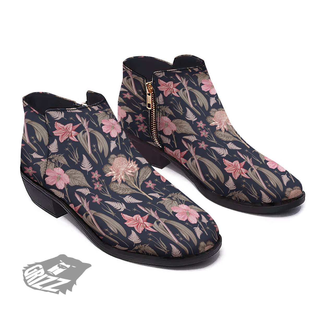 Amaryllis Pink Print Pattern Ankle Boots-grizzshop