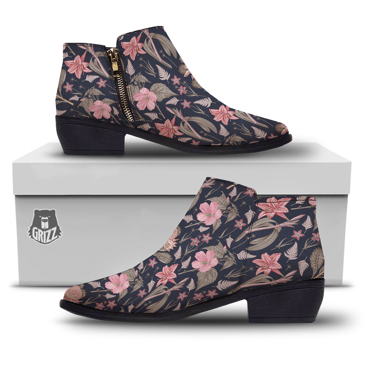 Amaryllis Pink Print Pattern Ankle Boots-grizzshop