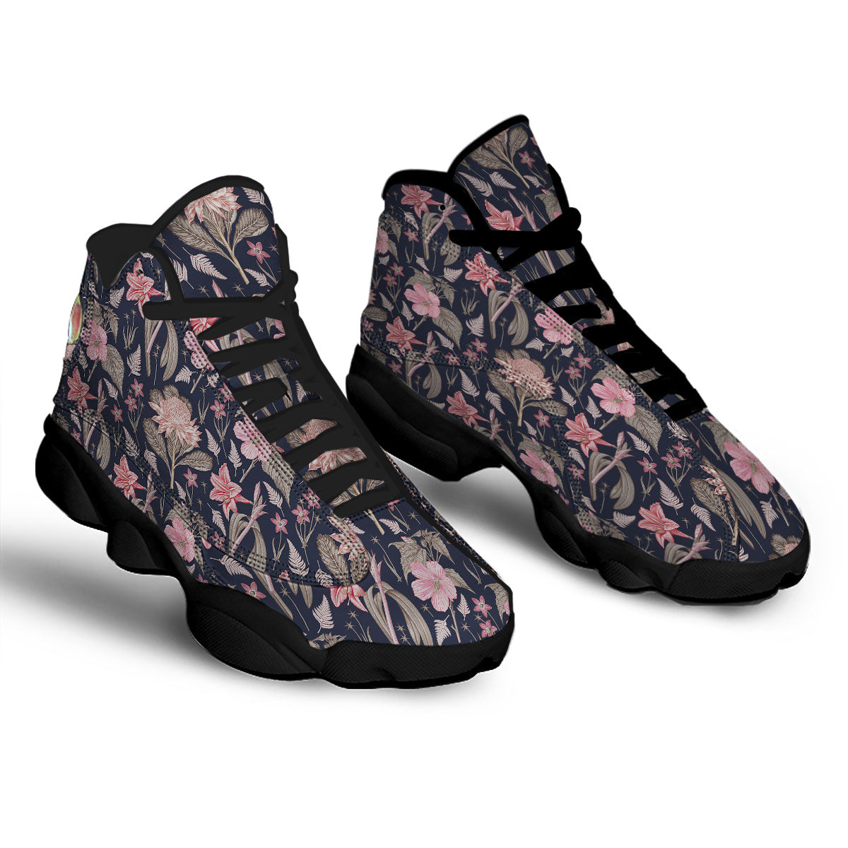 Amaryllis Pink Print Pattern Black Basketball Shoes-grizzshop