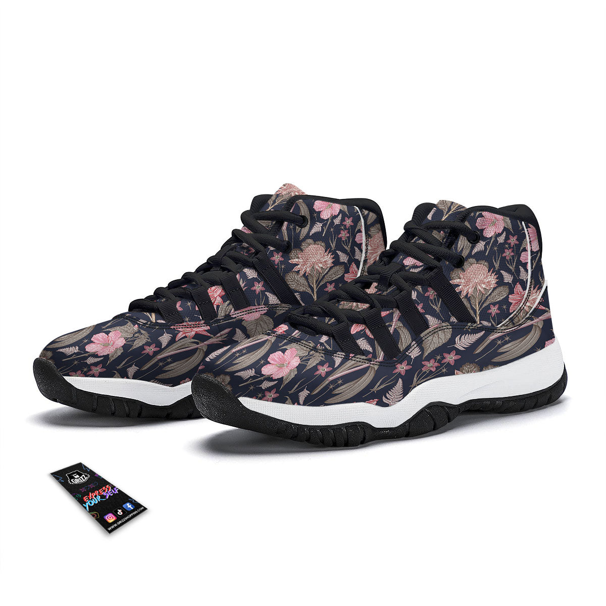 Amaryllis Pink Print Pattern Black Bball Shoes-grizzshop
