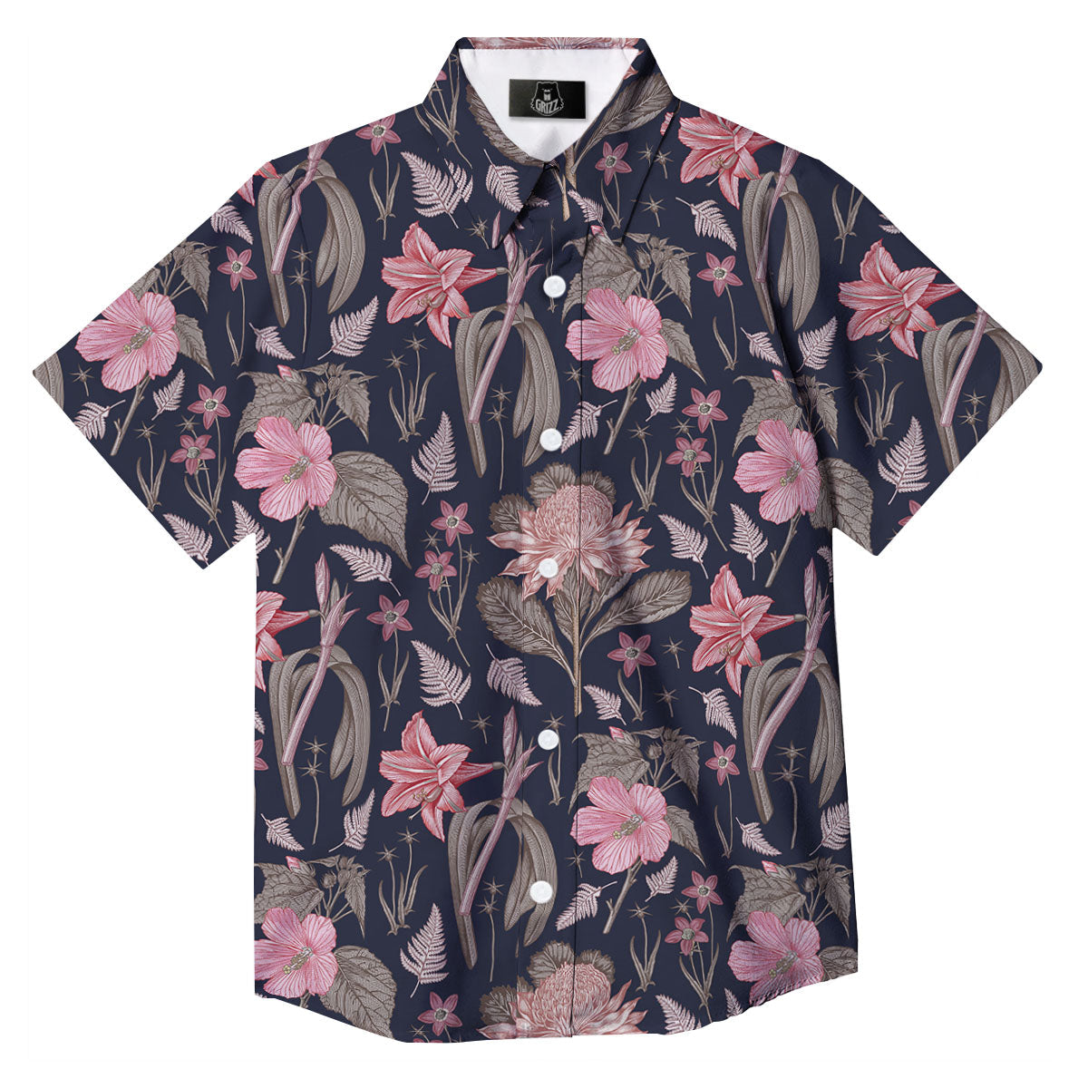 Amaryllis Pink Print Pattern Button Up Shirt-grizzshop