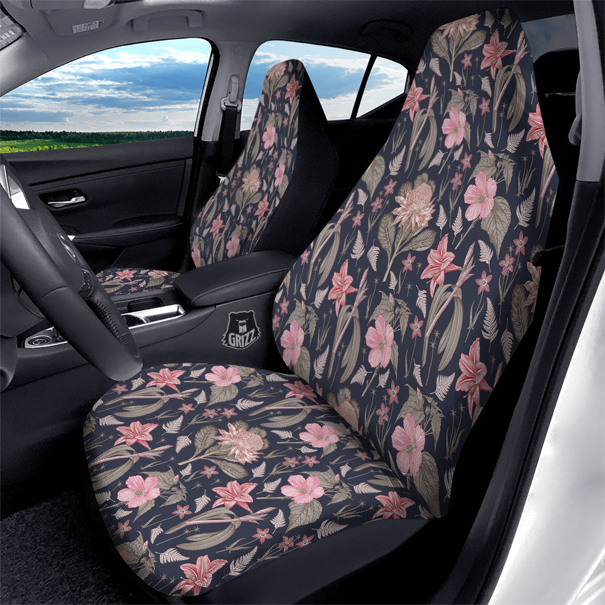 Amaryllis Pink Print Pattern Car Seat Covers-grizzshop