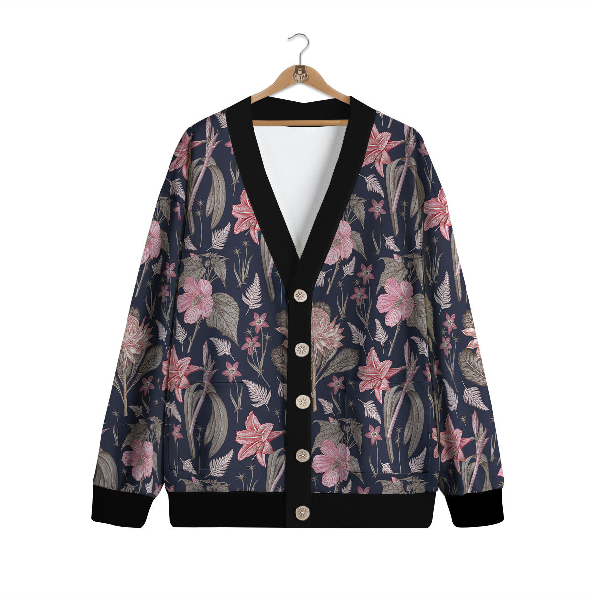 Amaryllis Pink Print Pattern Cardigan-grizzshop