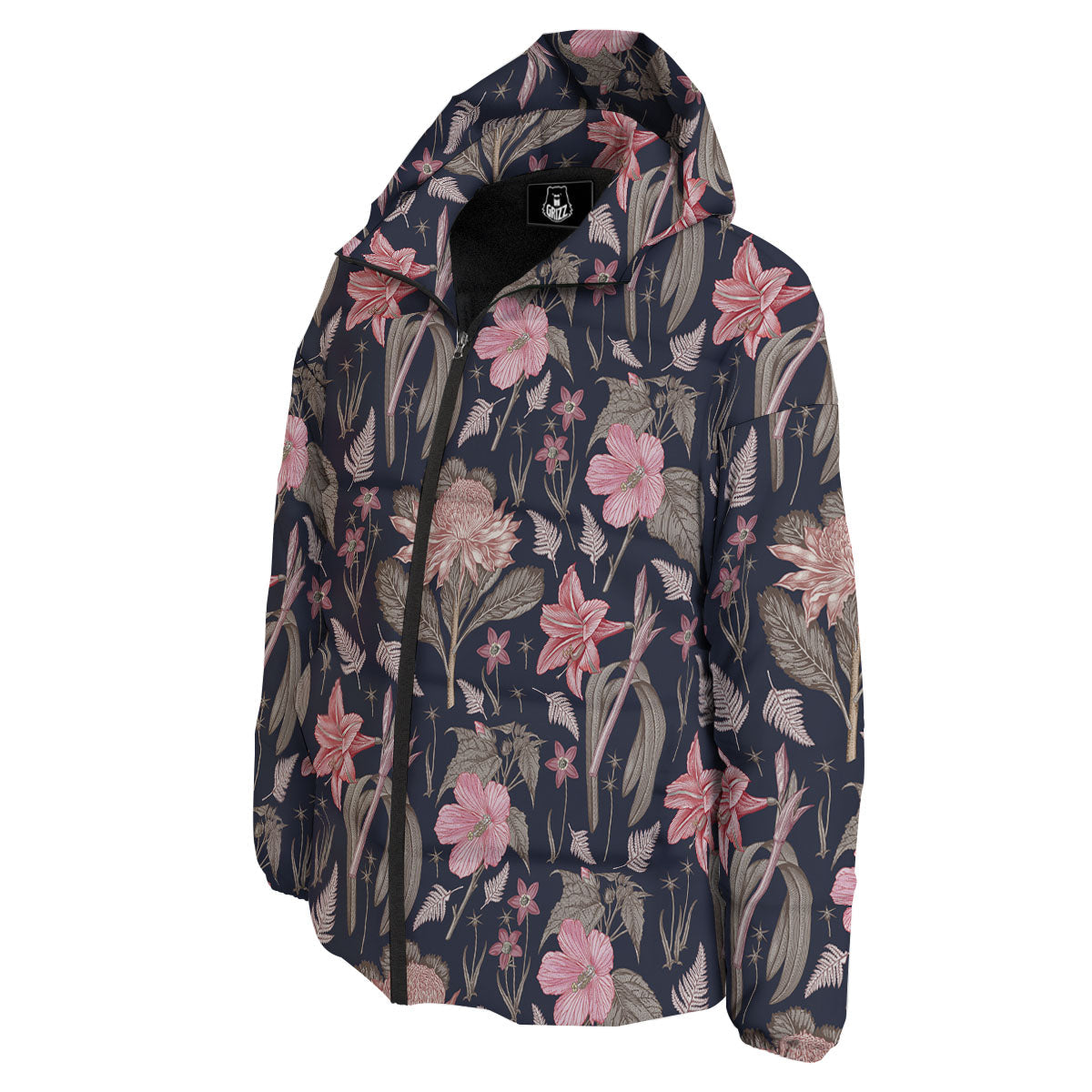 Amaryllis Pink Print Pattern Down Jacket-grizzshop