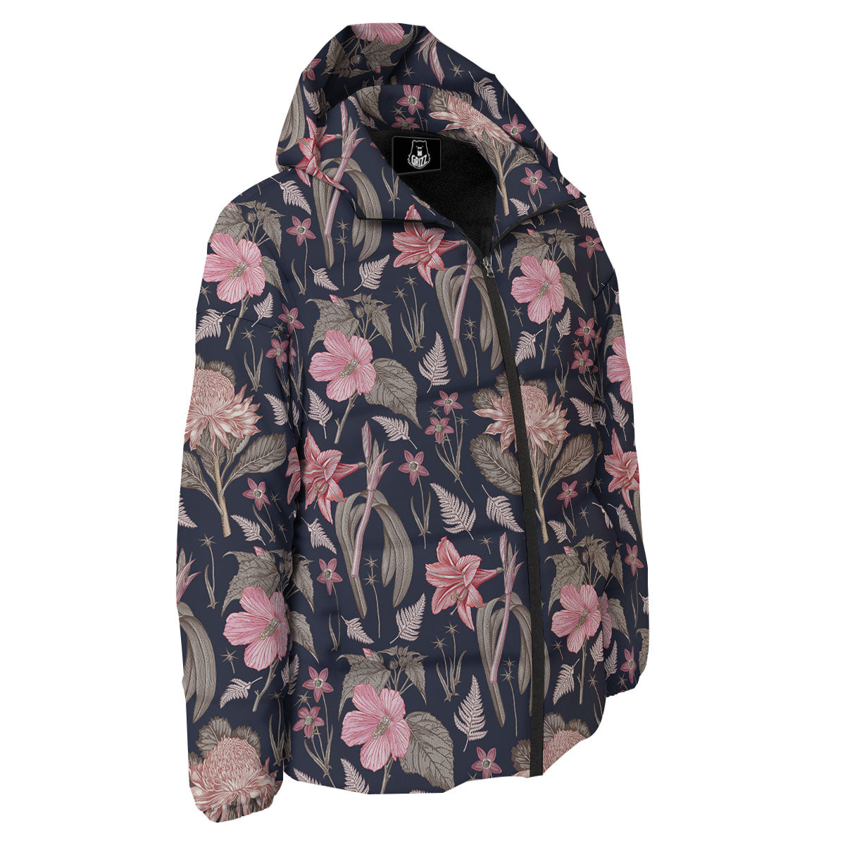 Amaryllis Pink Print Pattern Down Jacket-grizzshop