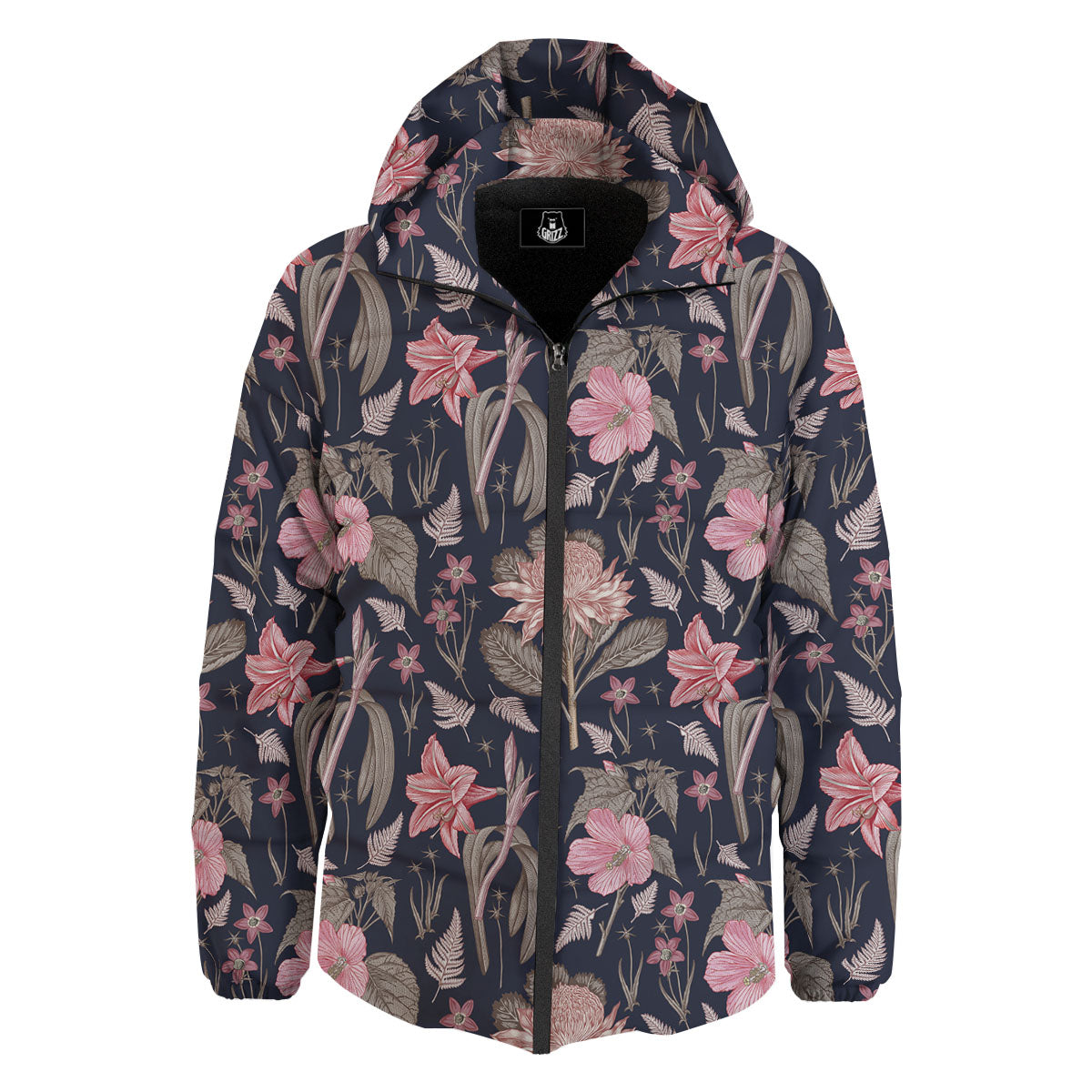 Amaryllis Pink Print Pattern Down Jacket-grizzshop