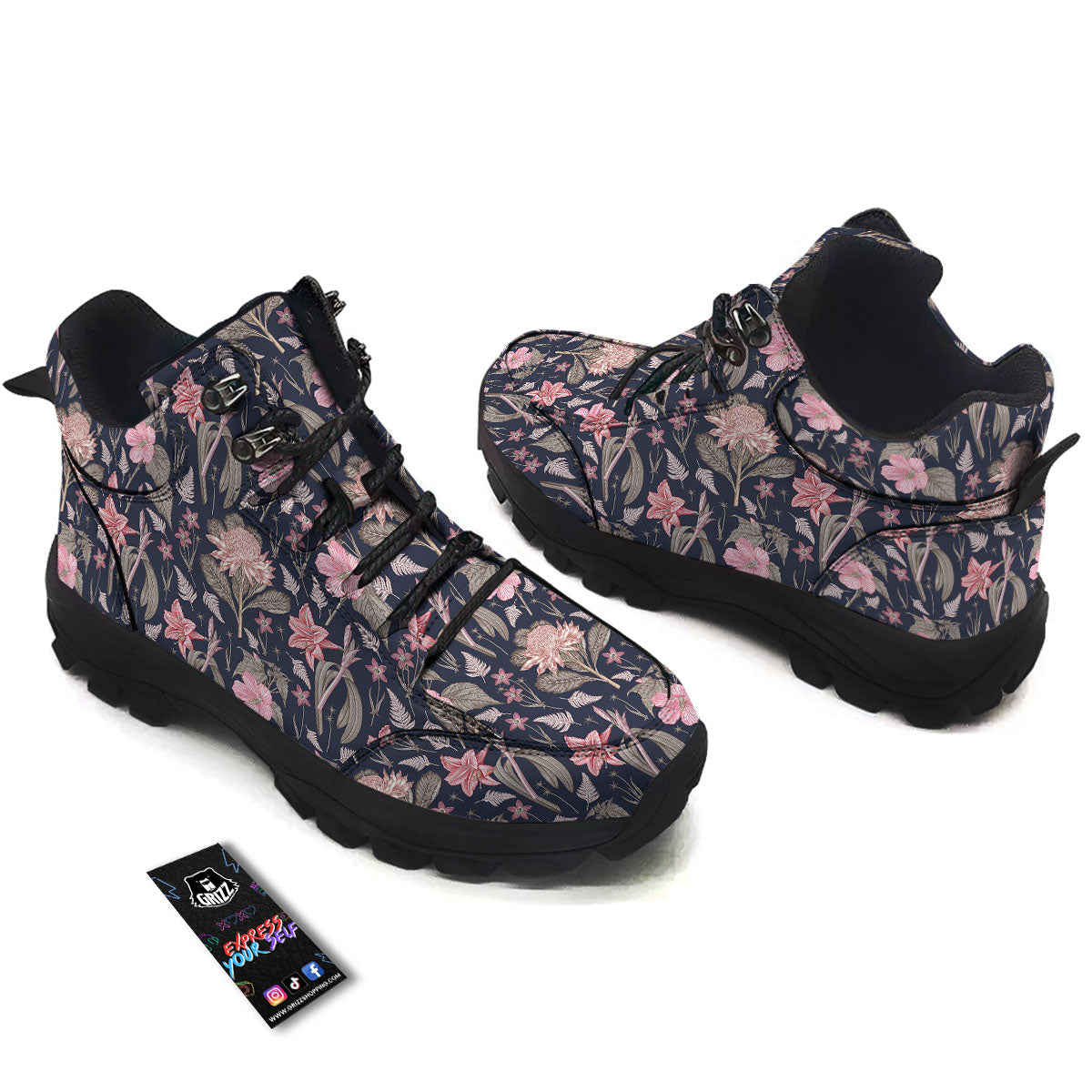 Amaryllis Pink Print Pattern Hiking Shoes-grizzshop
