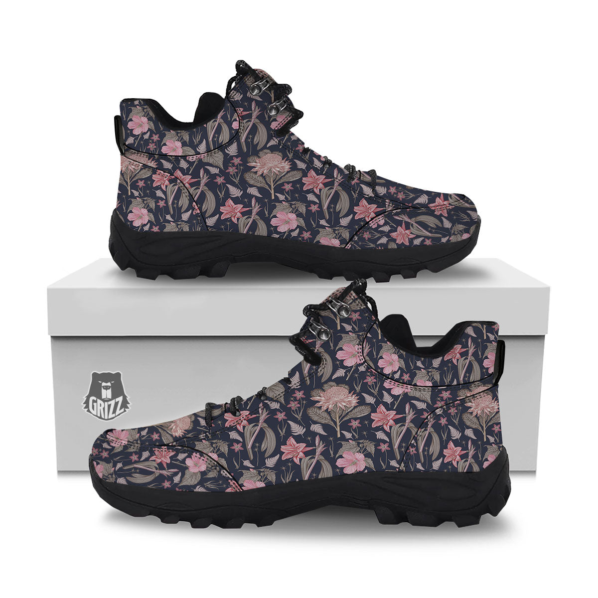 Amaryllis Pink Print Pattern Hiking Shoes-grizzshop