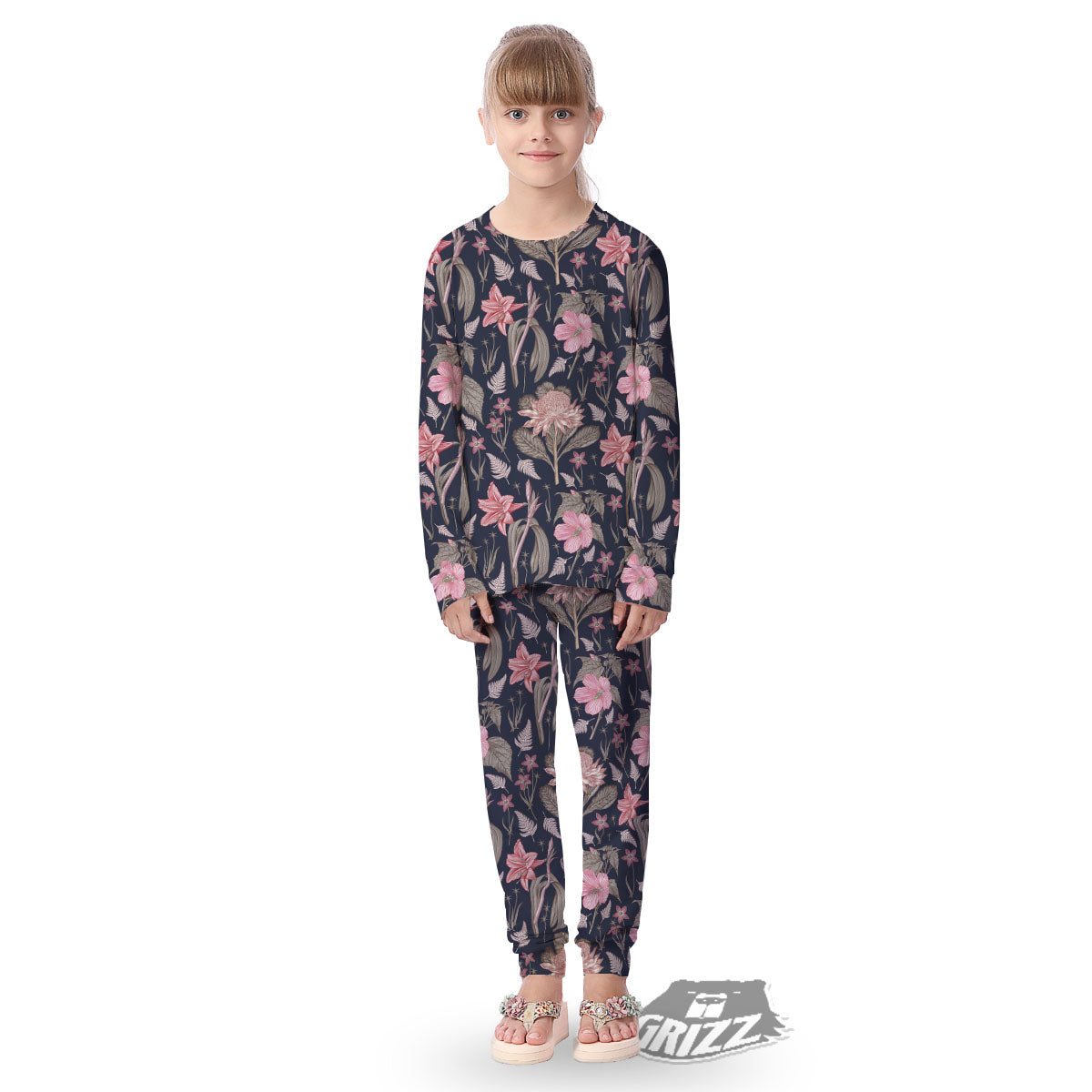 Amaryllis Pink Print Pattern Kid's Pajamas-grizzshop