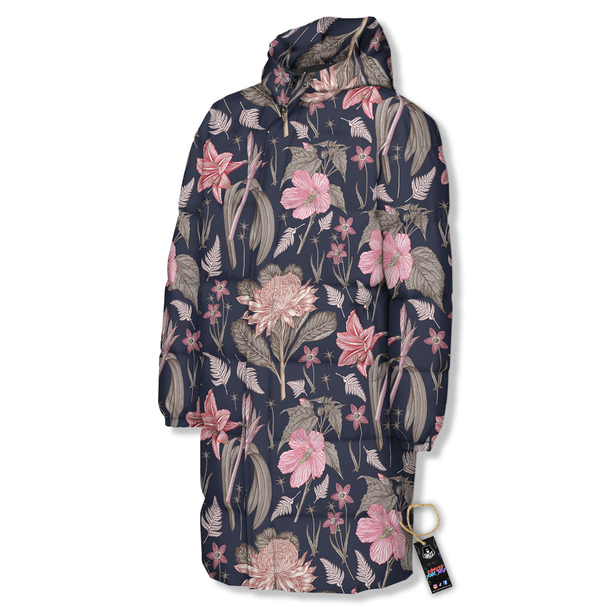 Amaryllis Pink Print Pattern Long Down Jacket-grizzshop
