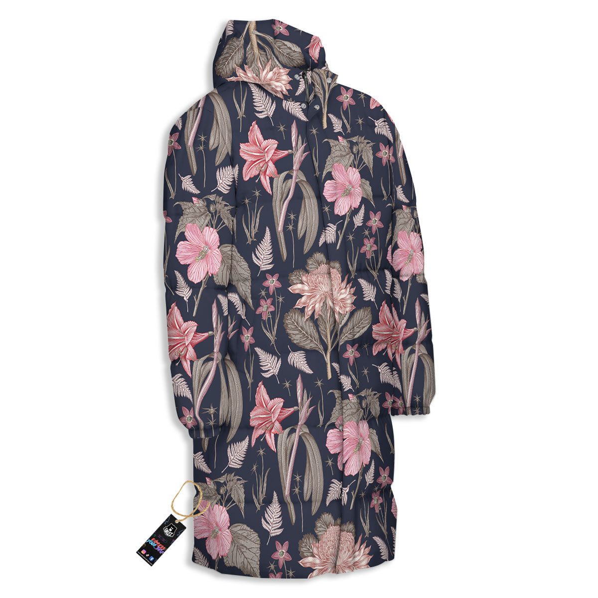 Amaryllis Pink Print Pattern Long Down Jacket-grizzshop