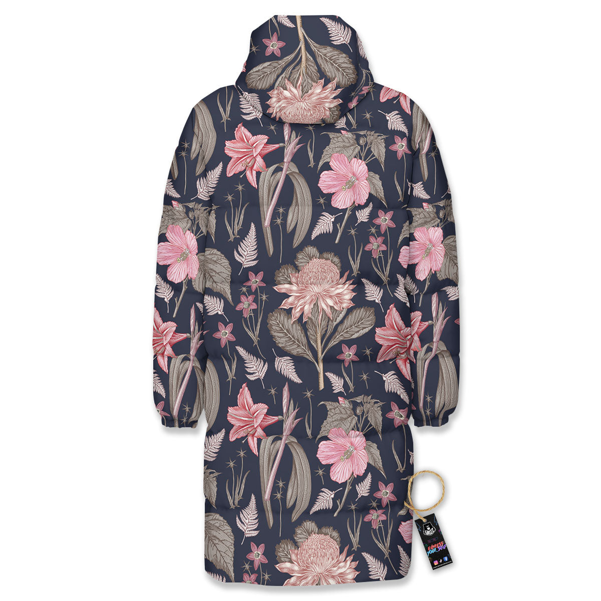 Amaryllis Pink Print Pattern Long Down Jacket-grizzshop
