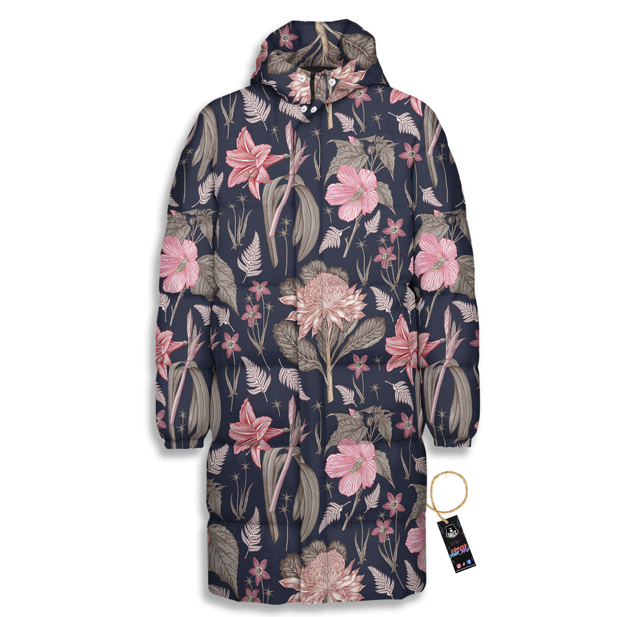 Amaryllis Pink Print Pattern Long Down Jacket-grizzshop