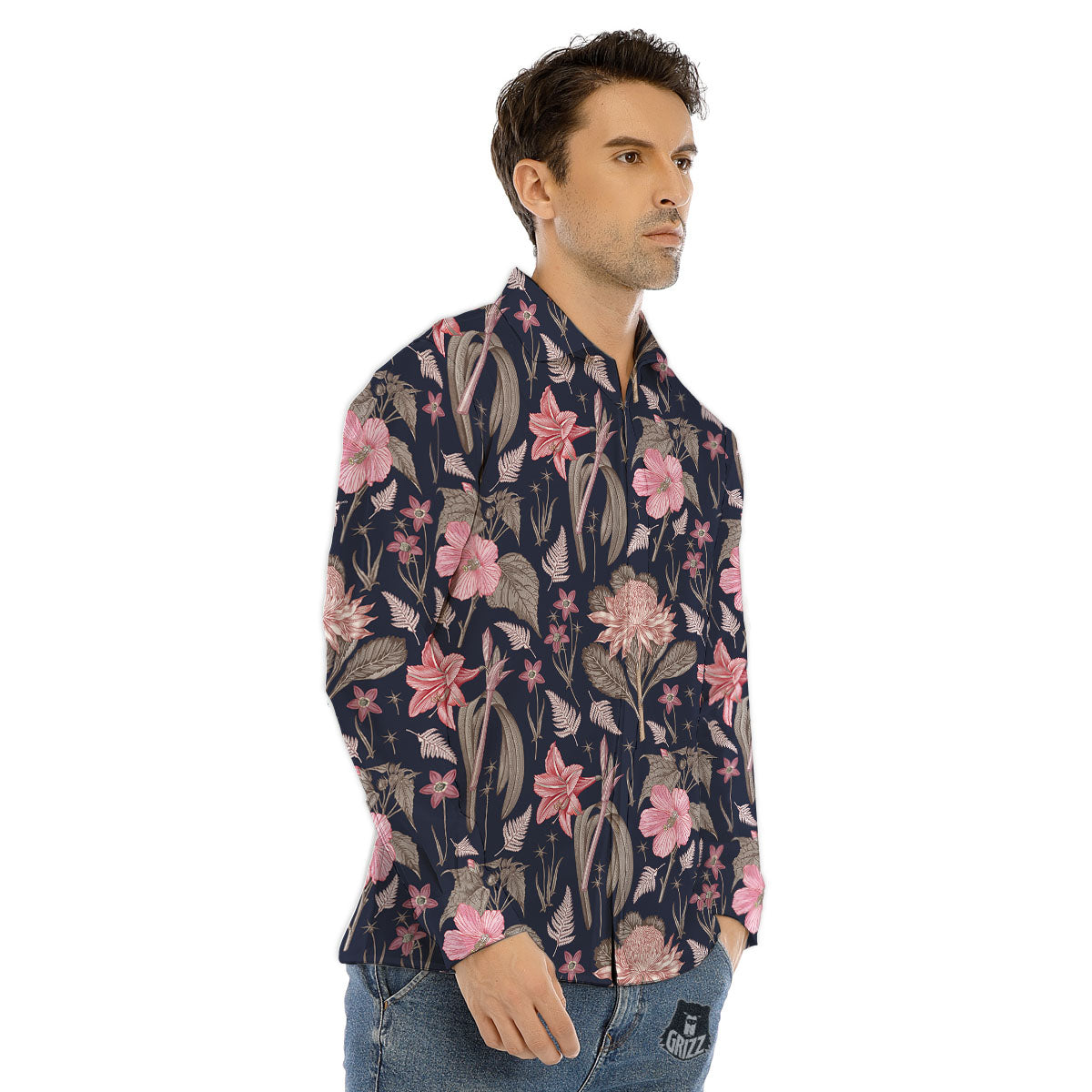 Amaryllis Pink Print Pattern Men's Dress Shirts-grizzshop
