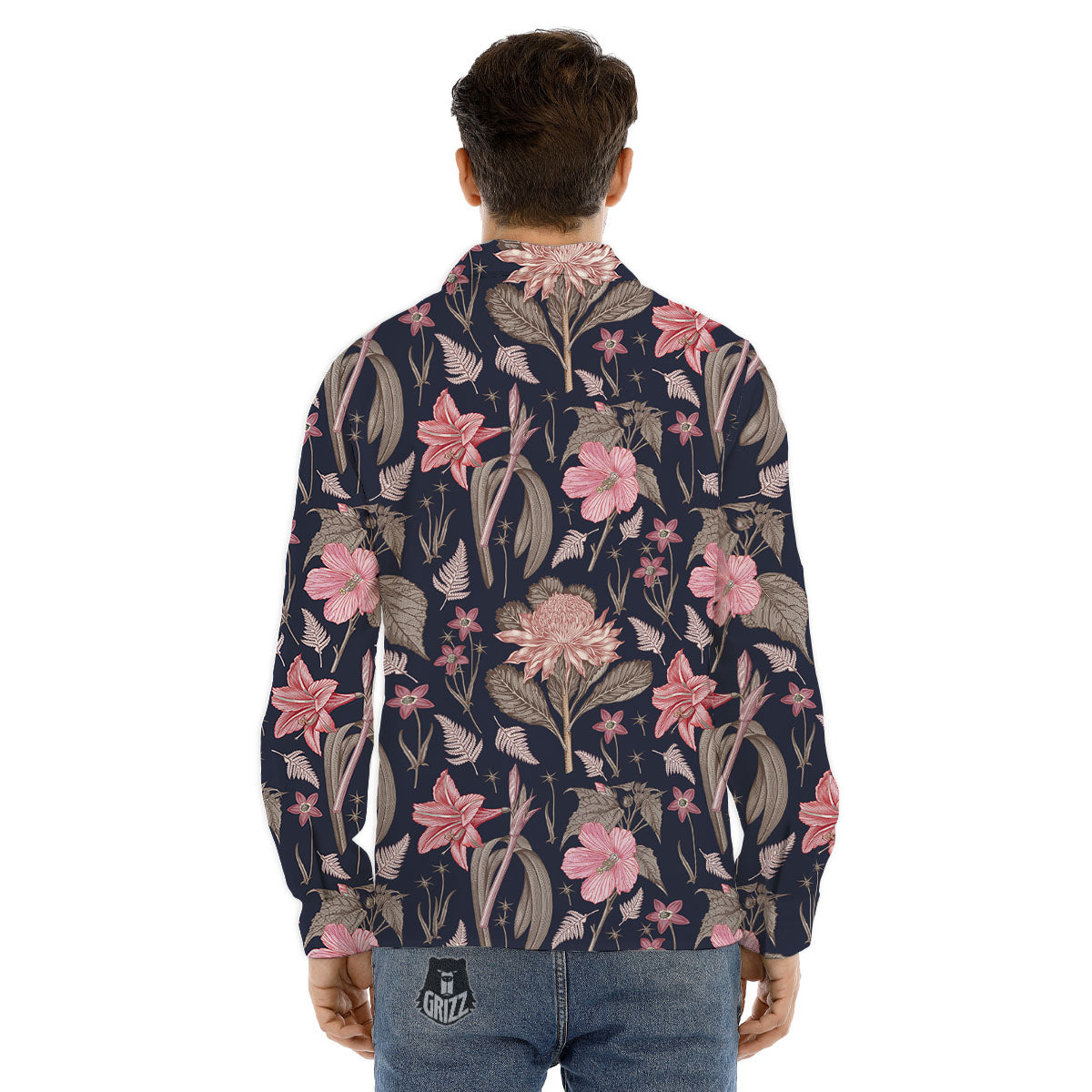 Amaryllis Pink Print Pattern Men's Dress Shirts-grizzshop