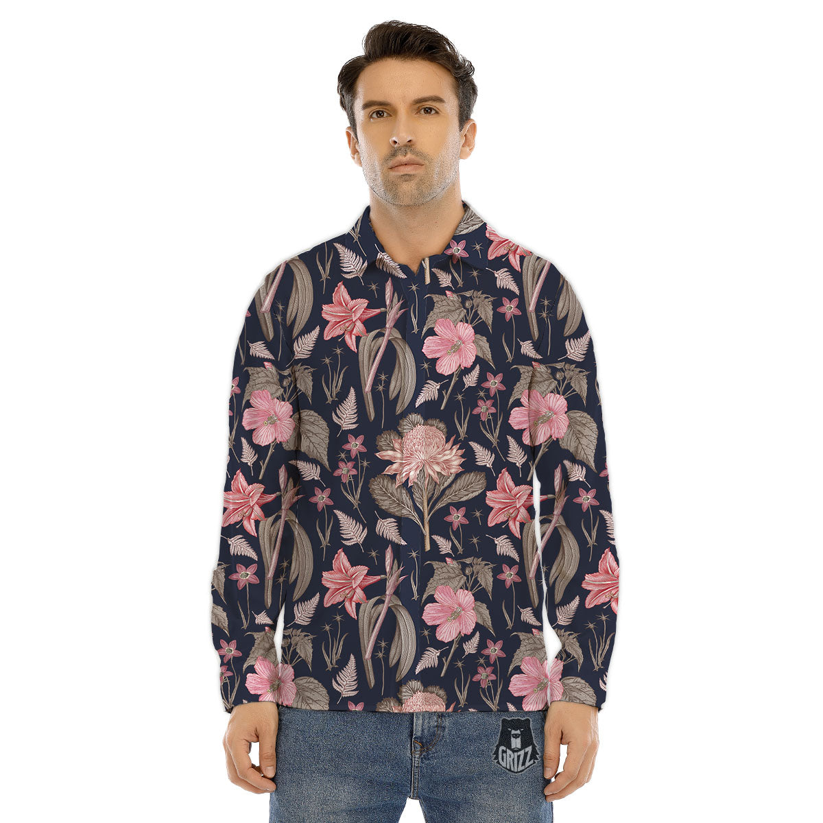 Amaryllis Pink Print Pattern Men's Dress Shirts-grizzshop