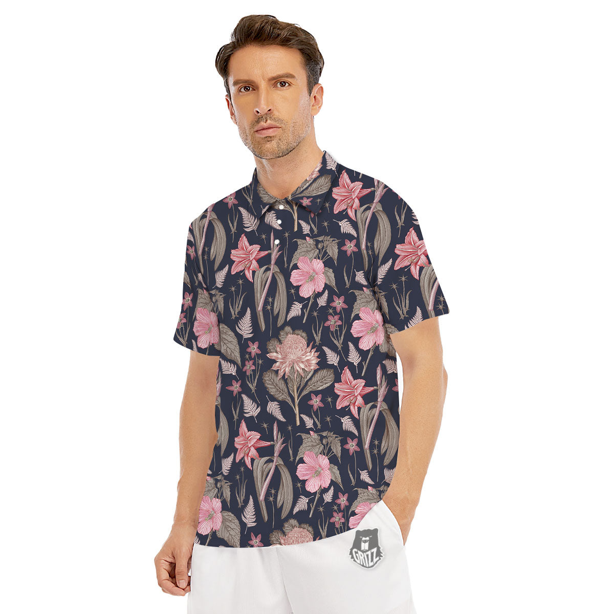 Amaryllis Pink Print Pattern Men's Golf Shirts-grizzshop