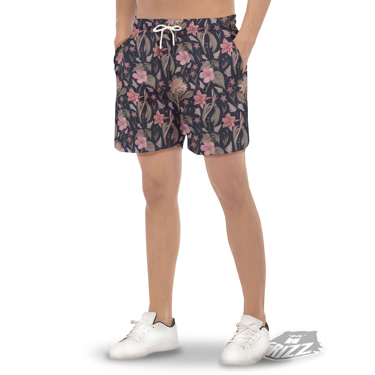 Amaryllis Pink Print Pattern Men's Gym Shorts-grizzshop