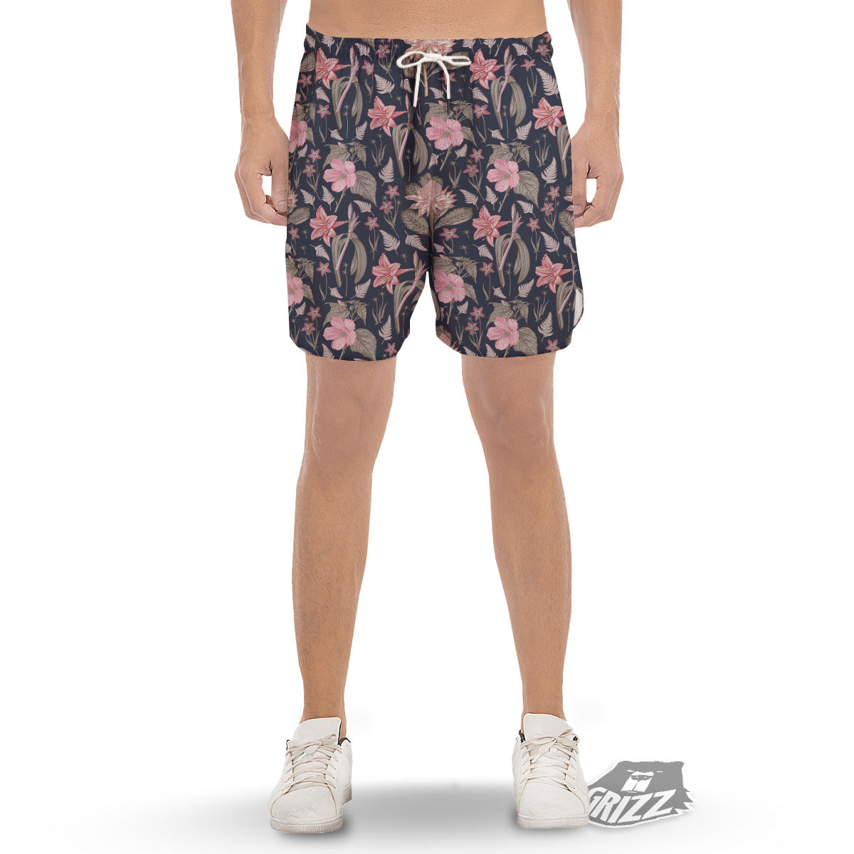 Amaryllis Pink Print Pattern Men's Gym Shorts-grizzshop
