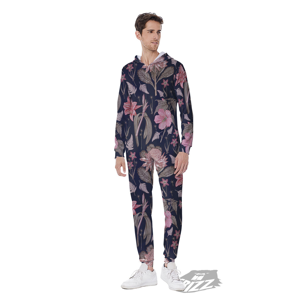 Amaryllis Pink Print Pattern Men's Jumpsuit-grizzshop