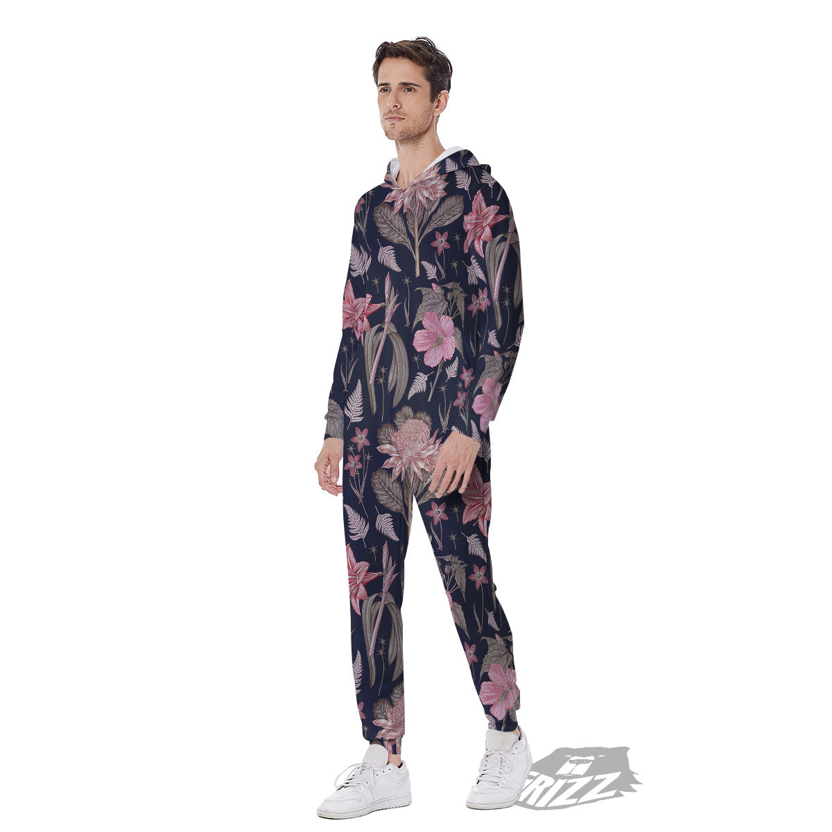 Amaryllis Pink Print Pattern Men's Jumpsuit-grizzshop