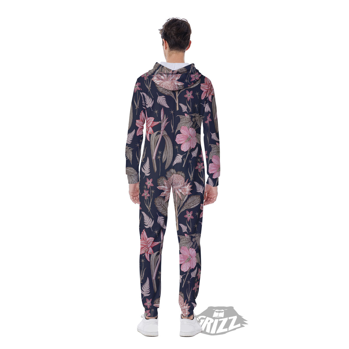Amaryllis Pink Print Pattern Men's Jumpsuit-grizzshop