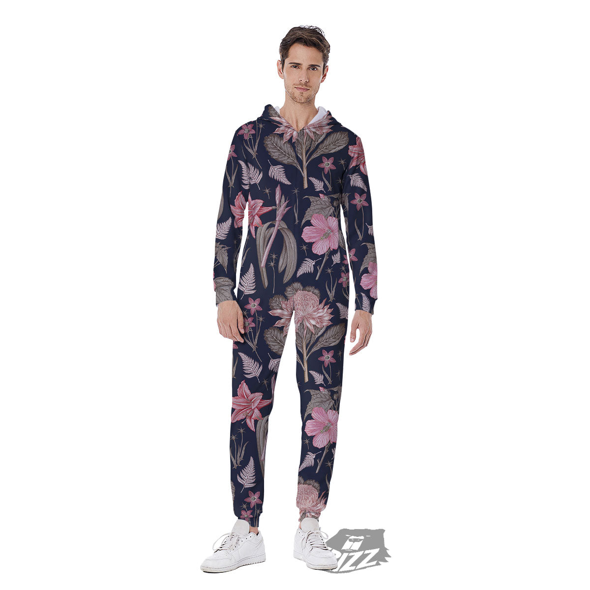 Amaryllis Pink Print Pattern Men's Jumpsuit-grizzshop