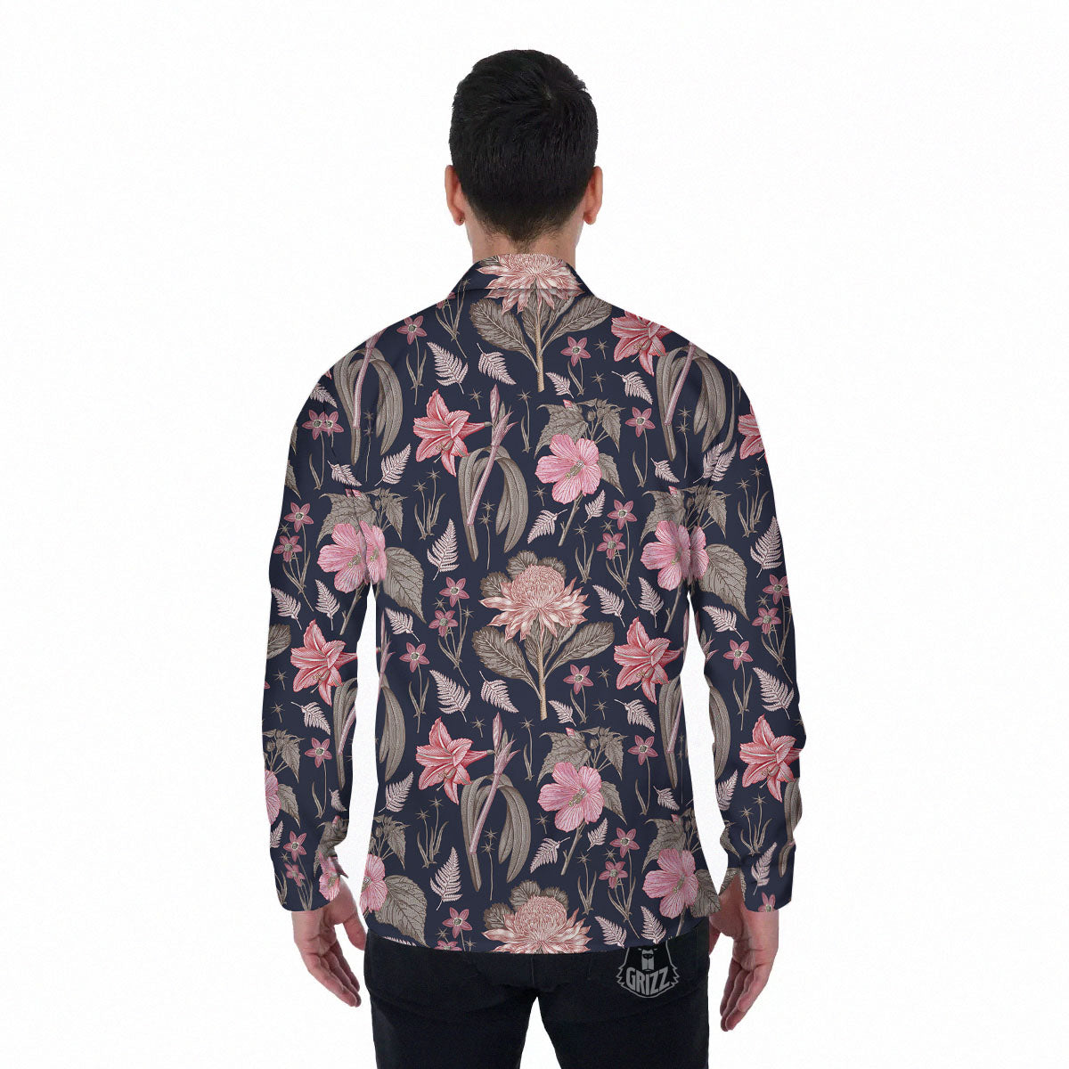 Amaryllis Pink Print Pattern Men's Long Sleeve Shirts-grizzshop