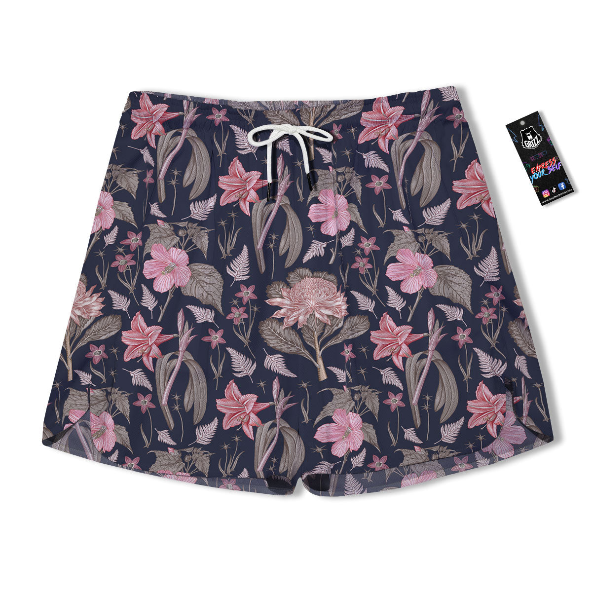 Amaryllis Pink Print Pattern Men's Running Shorts-grizzshop