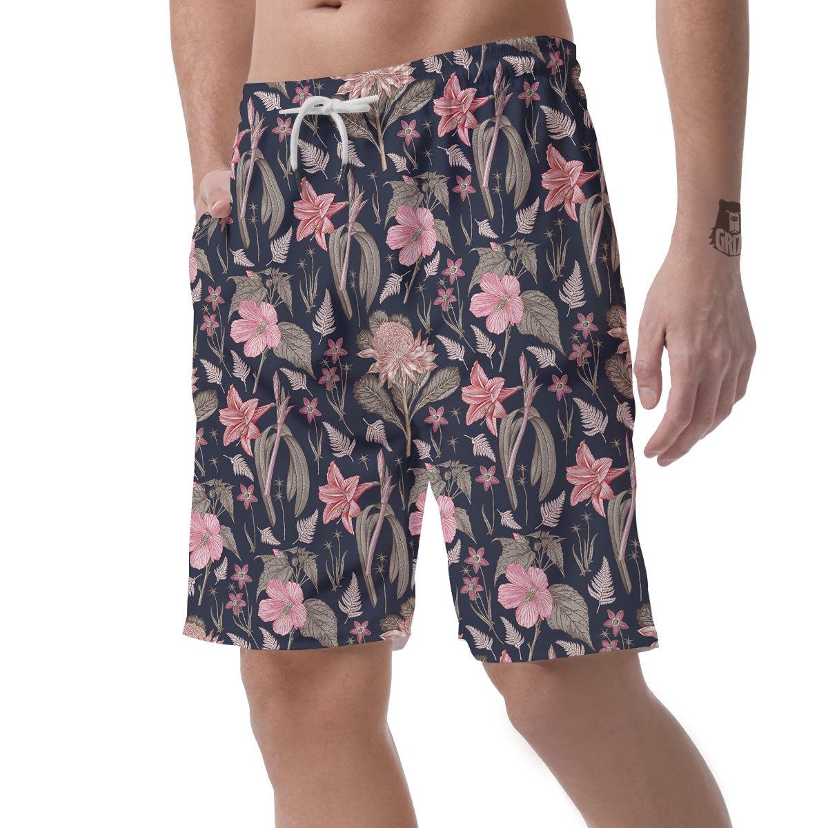 Amaryllis Pink Print Pattern Men's Shorts-grizzshop