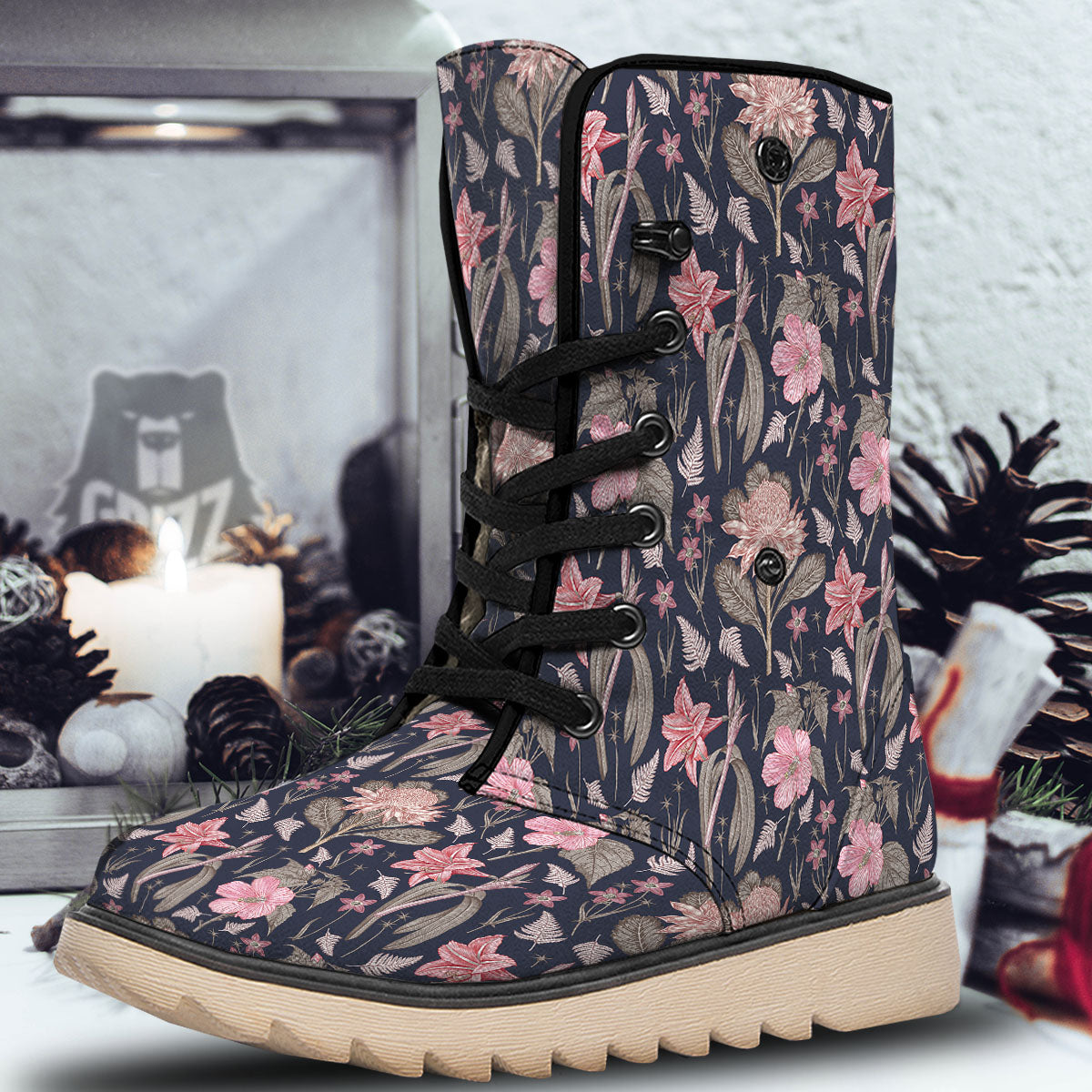 Amaryllis Pink Print Pattern Snow Boots-grizzshop