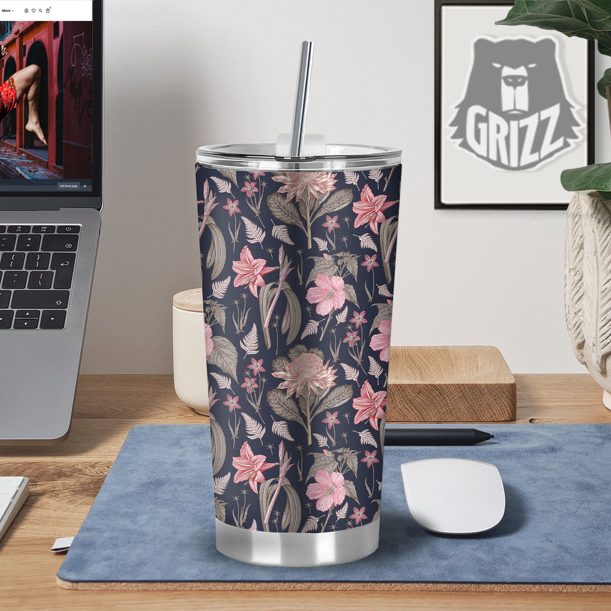 Amaryllis Pink Print Pattern Tumbler-grizzshop
