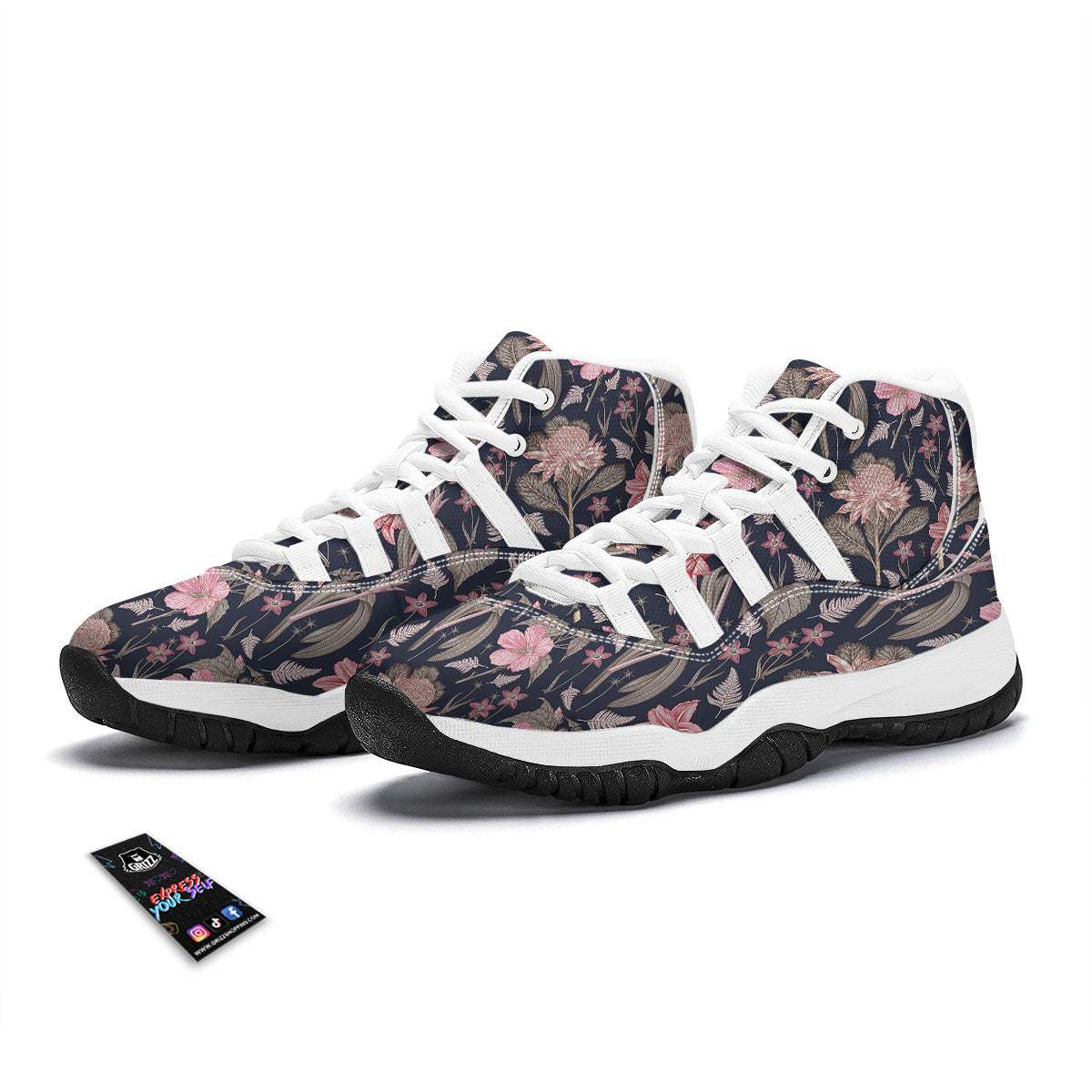Amaryllis Pink Print Pattern White Bball Shoes-grizzshop