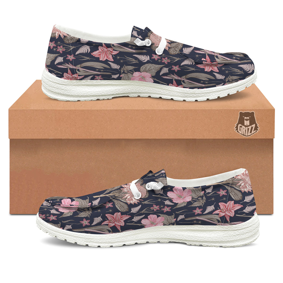 Amaryllis Pink Print Pattern White Loafers-grizzshop