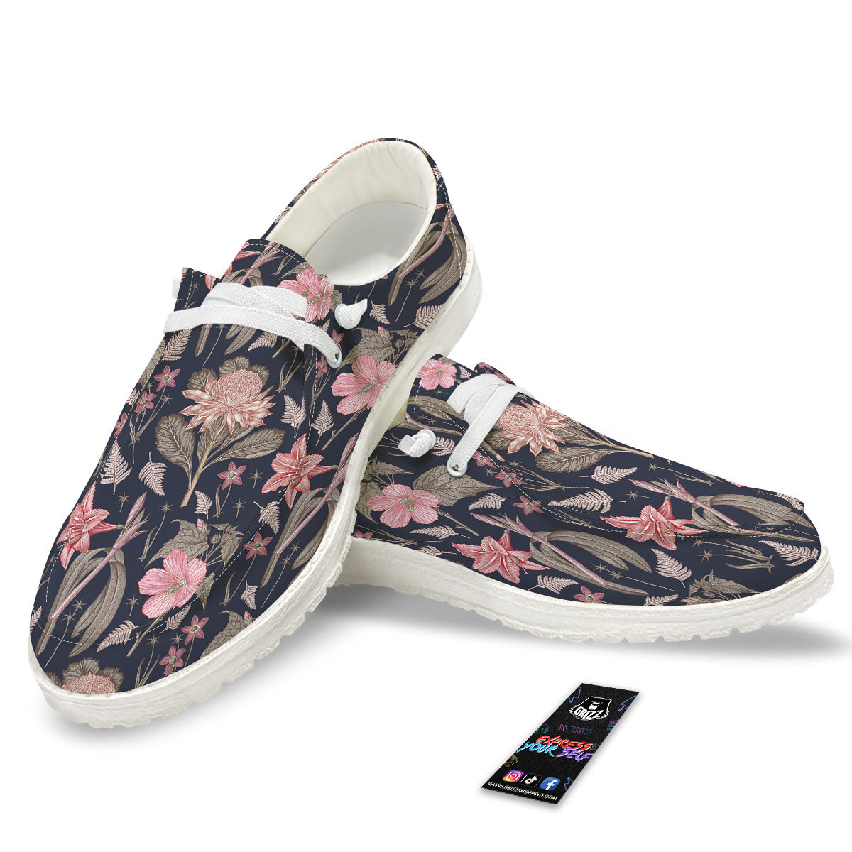 Amaryllis Pink Print Pattern White Loafers-grizzshop